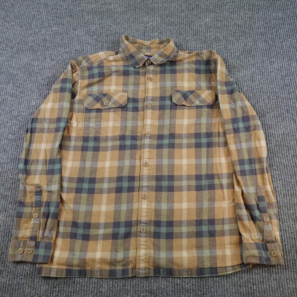Patagonia Fjord Flannel Shirt Mens Large Brown Plaid Button Up 42400 FA22